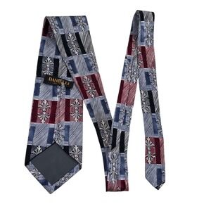 DANELLI Mens Silk Tie Blue Red Black Pattern Designer Italy Handmade Luxury